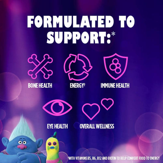 One A Day Kids Trolls Multivitamin Gummy, Kids Vitamins With Vitamins A, B6, B12, C, D, E, Zinc, Folic Acid And Biotin (Packaging May Vary), Trolls, 180 Count