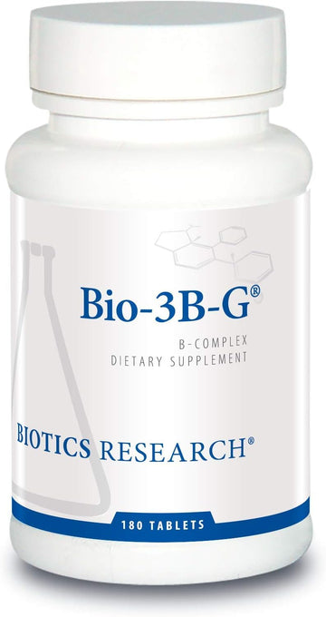Biotics Research Bio-3B-G Vitamin B Complex, Vitamin B Complex Supplement For Stress, Energy And Adrenal Health Gluten Free Supplement 180 Tablets