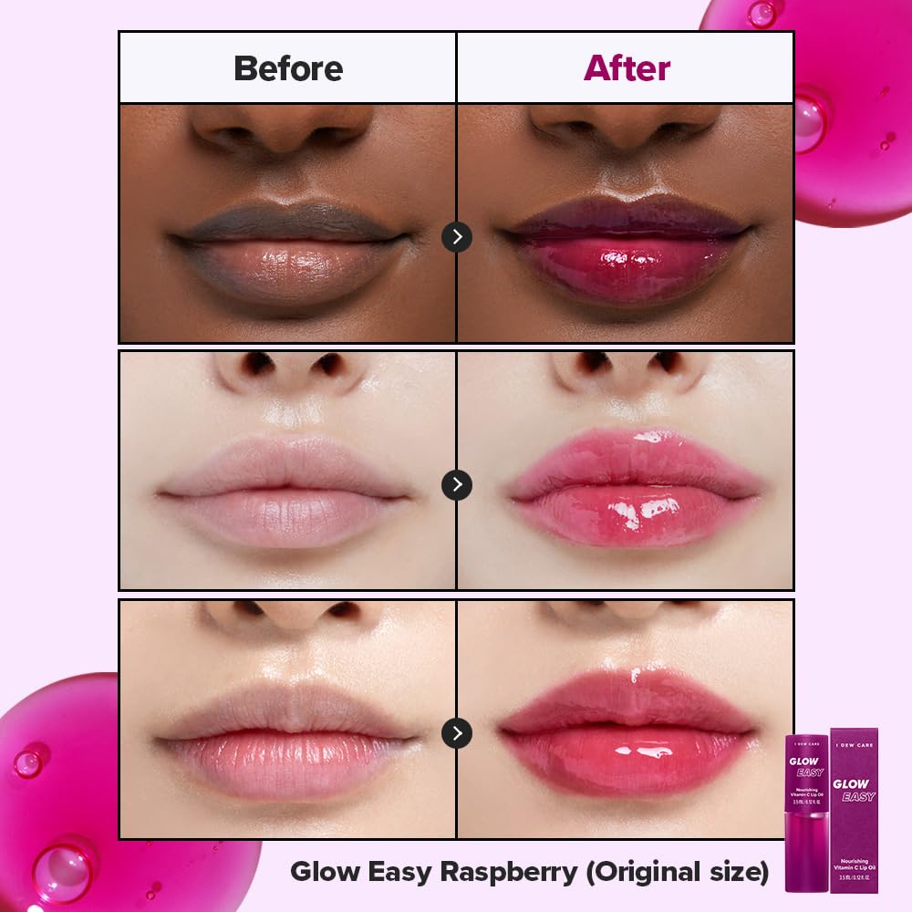 I Dew Care Lip Gloss - Glow Easy Raspberry | Jojoba Seed Oil, Vitamin C, Pigmented Glossy Stain, Hydrating, Korean Makeup, Pink Color, Moisturizing, Nourishing, 0.20 Fl Oz : Beauty & Personal Care