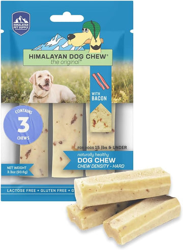 Himalayan Dog Chew Original Yak Cheese Dog Chew, Bacon, 3 Small Sticks, 1.1 Oz, Gluten Free, Healthy Dog Treats, Grain & Lactose Free 100% Natural, Long Lasting Dog Chews For Dogs Under 15 Lbs