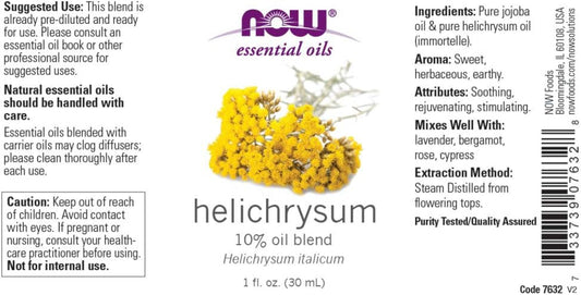 Now Essential Oils, Helichrysum Oil Blend, Soothing Aromatherapy Scent, Steam Distilled, 100% Pure, Vegan, Child Resistant Cap, 1-Ounce