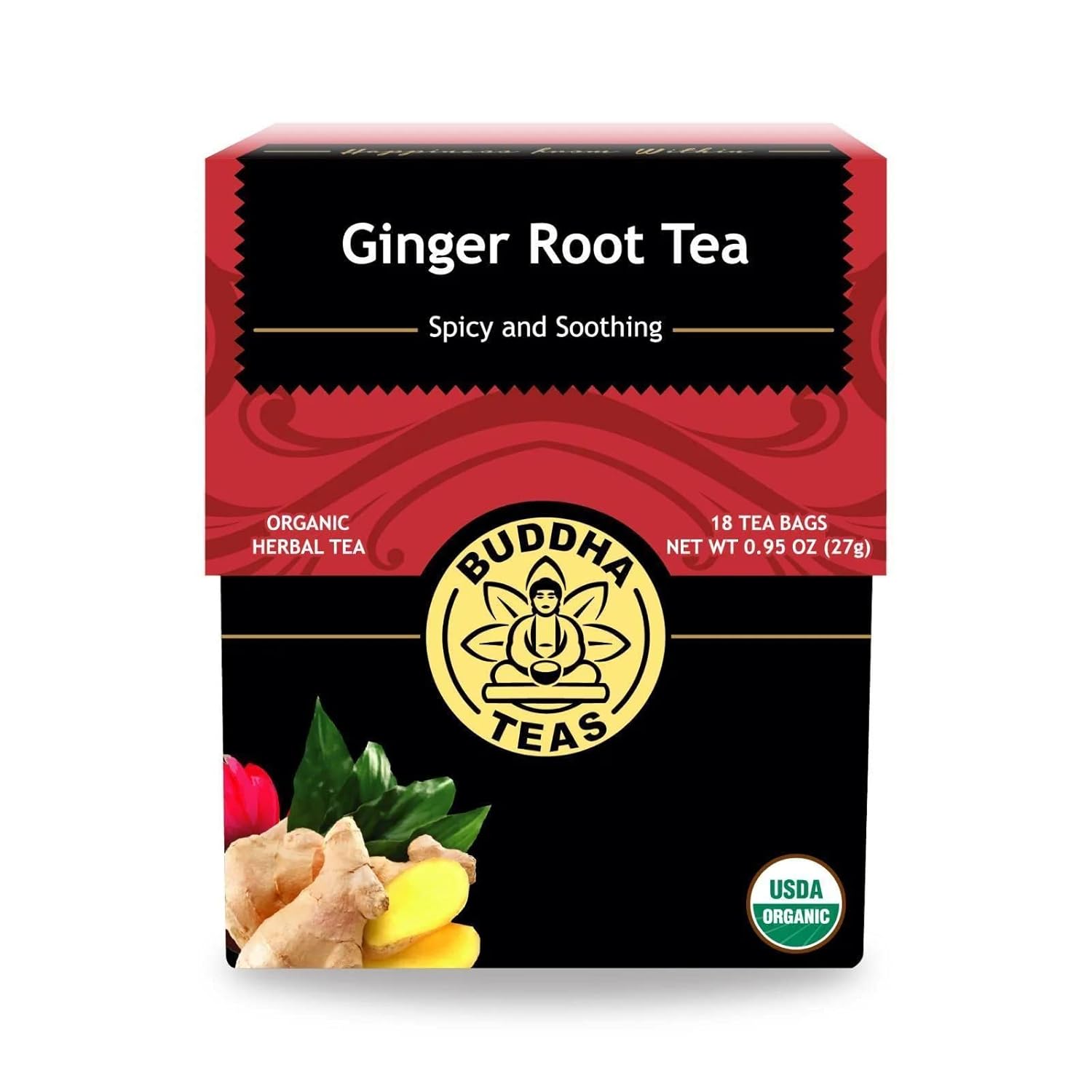 Organic Ginger Root Tea - Kosher, Caffeine-Free, Gmo-Free - 18 Bleach-Free Tea Bags