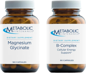 Metabolic Maintenance 2-Product Cardiovascular Support Set with Magnesium Glycinate - Pure Magnesium + Vitamin C Supplement (180 Capsules) + B-Complex Phosphorylated Supplement (100 Capsules)