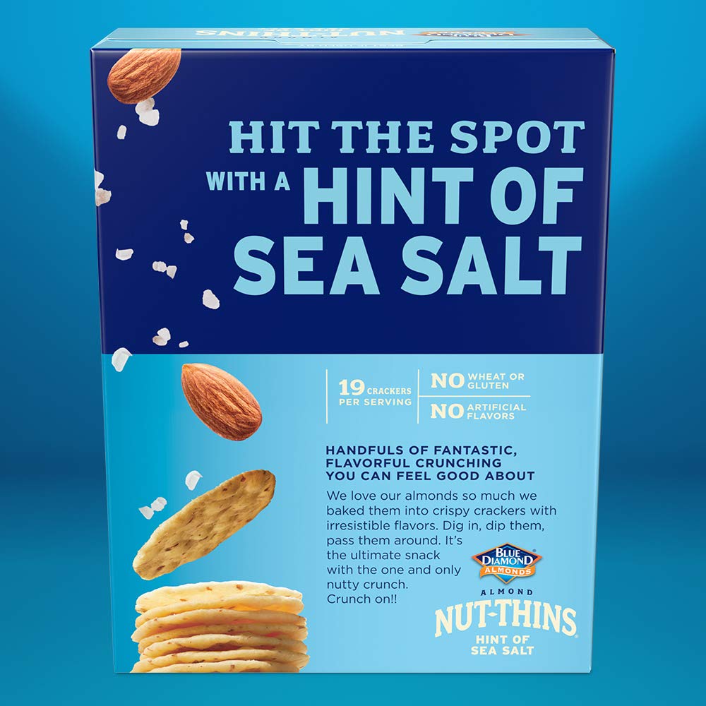 Blue Diamond Almonds Nut Thins Gluten Free Cracker Crisps, Hint Of Sea Salt, 4.25 Oz Boxes (Pack Of 1)