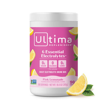 Ultima Replenisher Daily Electrolyte Drink Mix – Pink Lemonade, 90 Serving – Hydration Powder With 6 Key Electrolytes & Trace Minerals – Keto Friendly, Vegan, Non-Gmo & Sugar-Free Electrolyte Powder