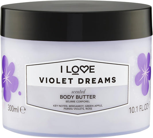 I Love Violet Dreams Scented Body Butter, Packed With Shea Butter & Coconut Oil To Regenerate & Nourish The Skin, 85% Naturally Derived Ingredients, Veganfriendly 300Ml
