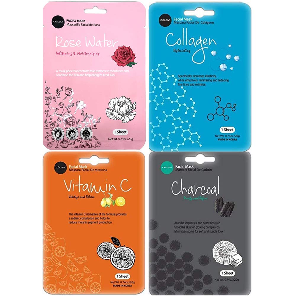 celavi Face Mask Set Korean Beauty Essence Facial Paper Sheet Mask Korea Skin Care Moisturizing 12 New flavors K-Beauty Skincare 12 masks in a pack Made in Korea : Beauty & Personal Care