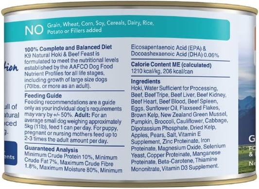 K9 Natural - Bpa & Gelatin Free Canned Dog Food - Hoki & Beef, 6Oz (12 Pack)