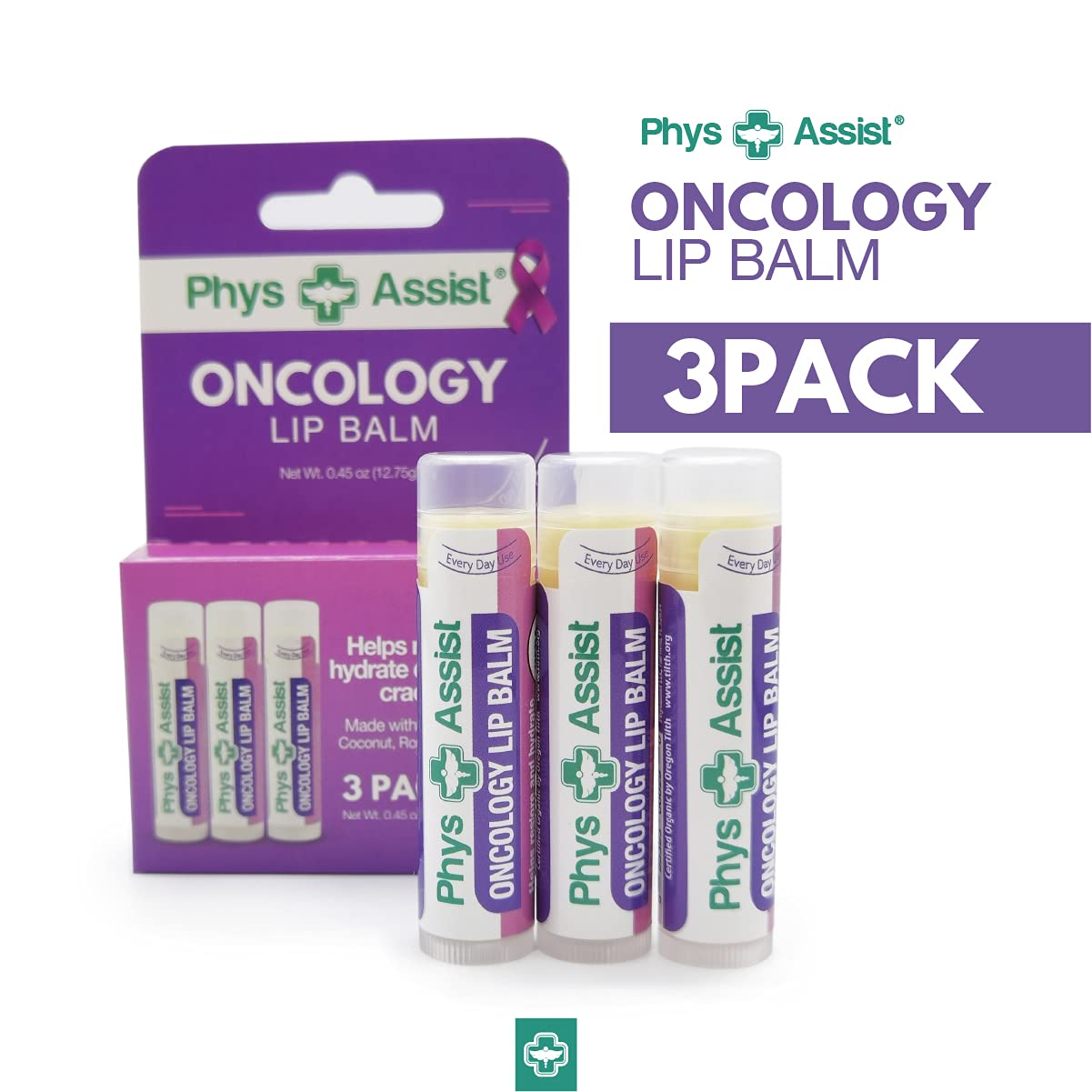 Oncology Lip Balm USDA Organic, Hydrate Dry, Parched Lips. Moisturizing -3 Pack : Beauty & Personal Care