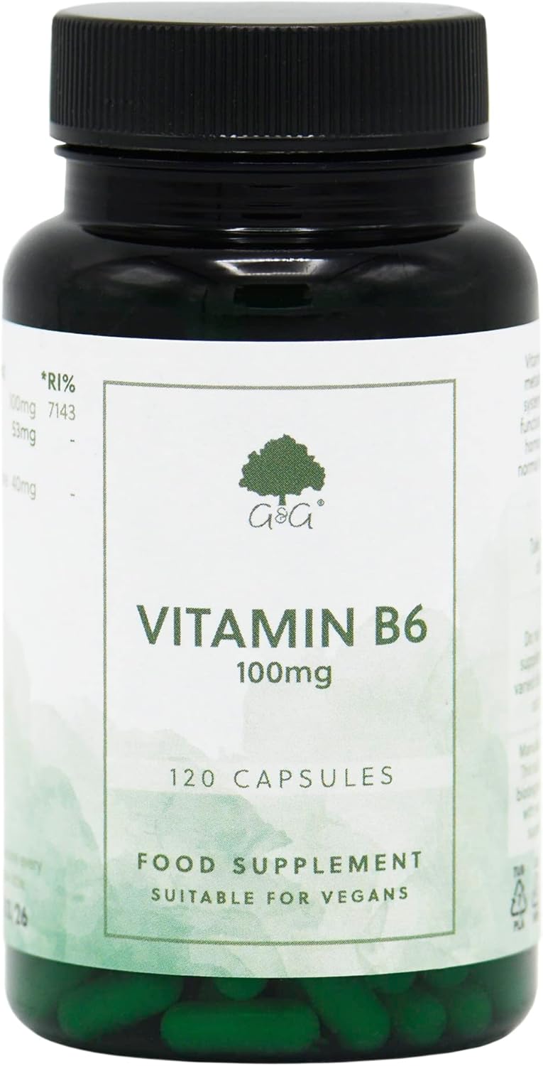 Vitamin B6 Pyridoxine Hcl Capsules | 100Mg Vitamin B6 Per Capsule | 120 Vegan Capsules | G&G Vitamins