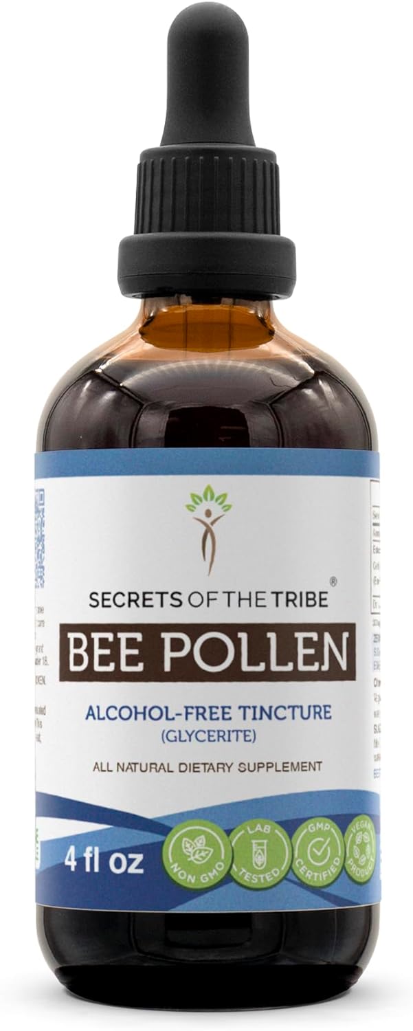 Secrets Of The Tribe Bee Pollen Tincture Alcohol-Free Extract, High-Potency Herbal Drops, Tincture Made From Bee Pollen (Bee Pollen) 4 Oz