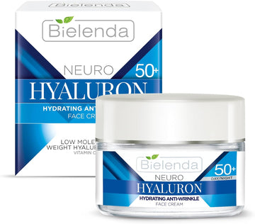 Bielenda Neuro Hyaluron 50+ Hydrating Anti-Wrinkle Cream With Hyaluronic Acid And Vitamins C & E, Anti-Ageing Facial Care, Day/Night, 50 Ml