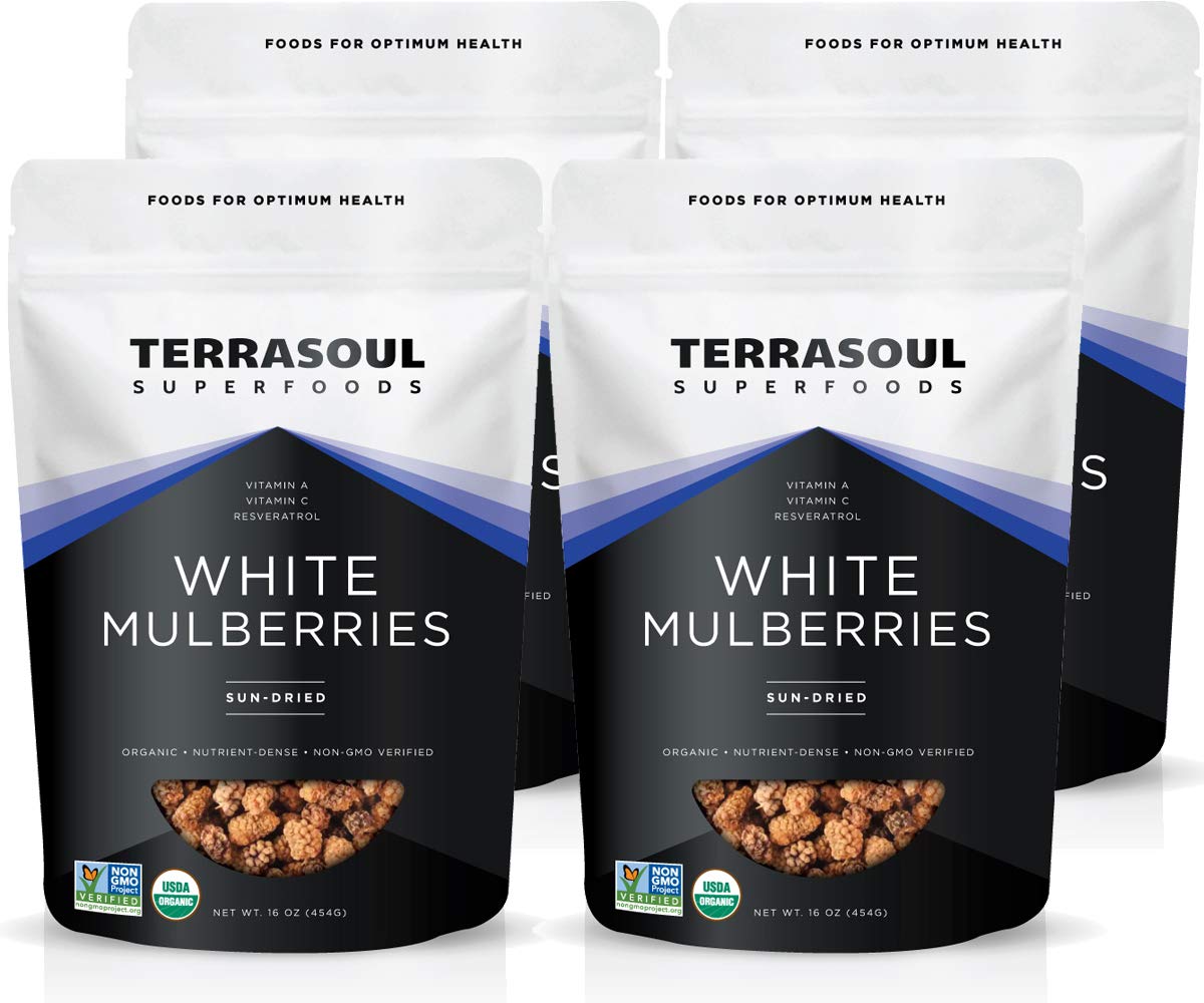 Terrasoul Superfoods Organic Sun-Dried White Mulberries, 4 Lbs (Pack Of 4), Sweet Superfood Snacking, Smoothie Booster, And Nutrient-Packed Yogurt Topping