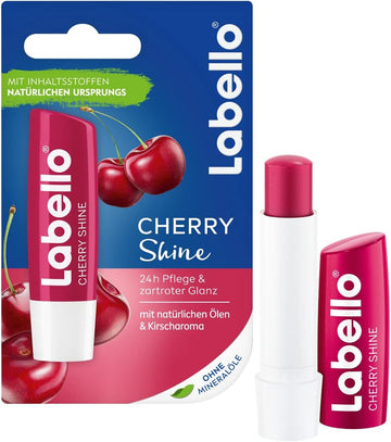 Labello Cherry Shine Lip Balm With Soft Red Shine And Shimmer Pigments And Cherry Flavours, Lip Care Without Mineral Oils