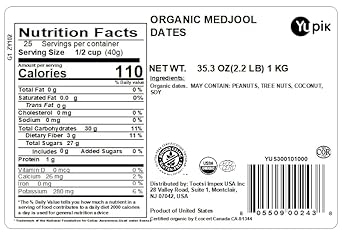 Yupik Organic Medjool Dates With Pits, 2.2 Lb, Non-Gmo, Gluten-Free, Vegan, Kosher, Dried Fruits, Naturally Sweet, Sulphite-Free, Source Of Fiber, Healthy Snacks, Ideal For Baking & Topping