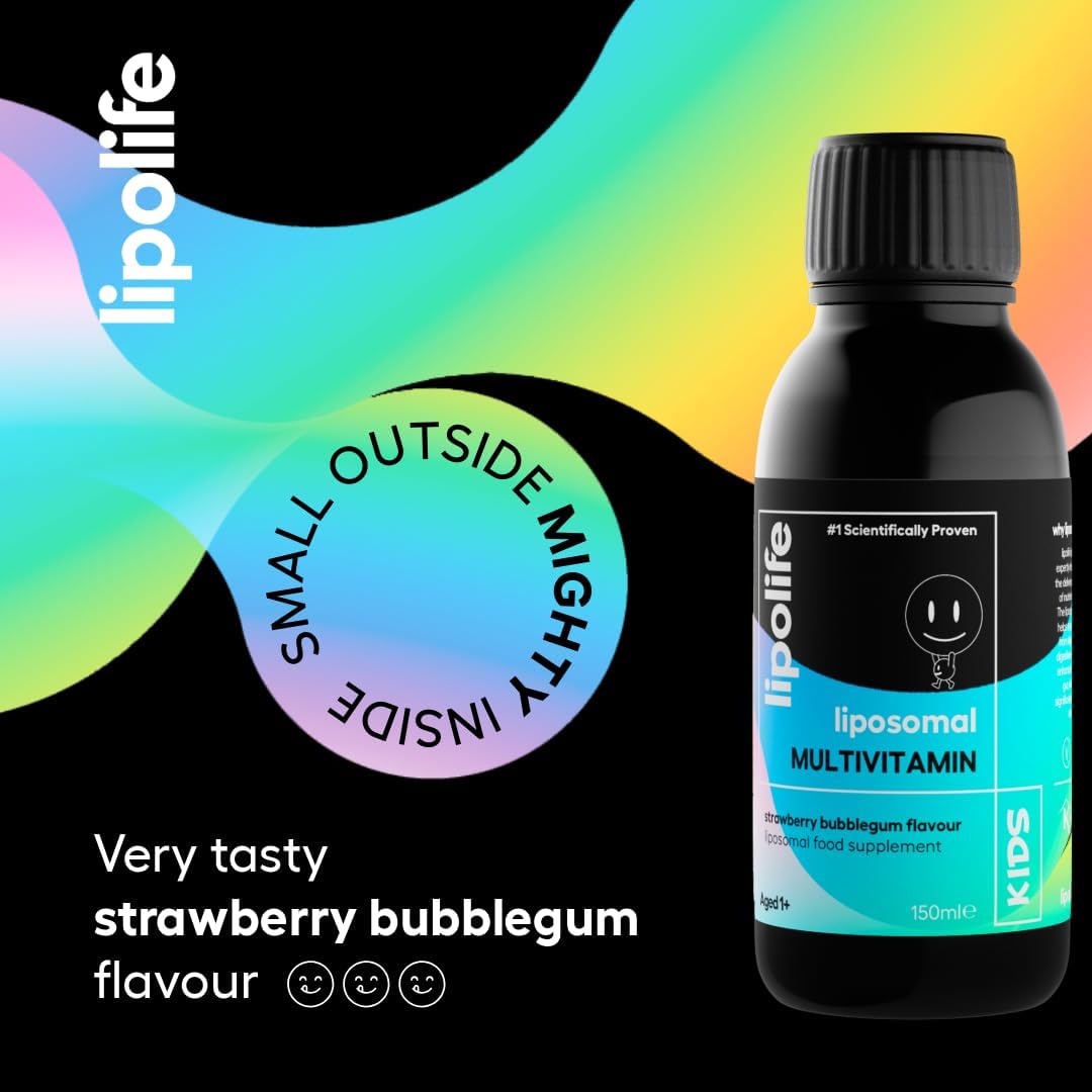 Kids Liposomal MultiVitamin - Strawberry Bubblegum Flavour - lipolife. Comprehensive multivitamin and Mineral Liquid Supplement for Ages 1+. 30 Servings. : Amazon.co.uk: Health & Personal Care
