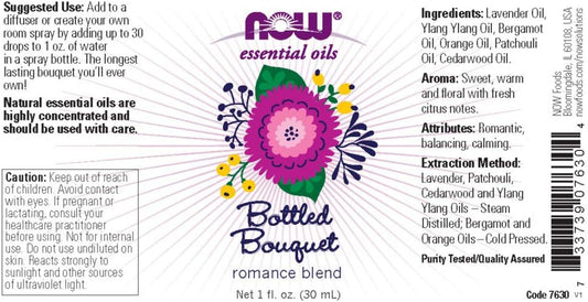 Now Essential Oils, Bottled Bouquet Oil Blend, Floral Aromatherapy Scent, Blend Of Pure Essential Oils, Vegan, Child Resistant Cap, 1-Ounce