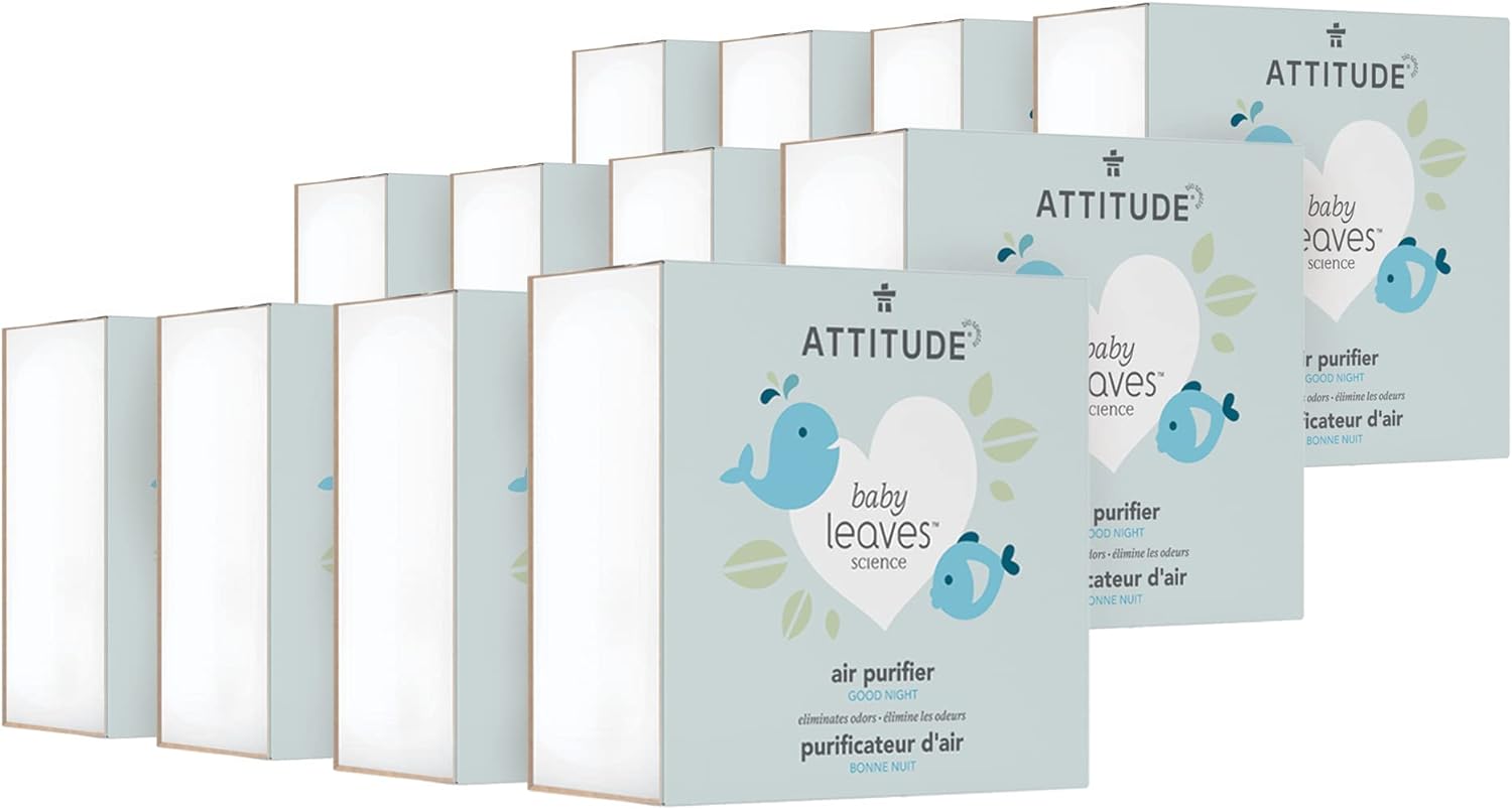 ATTITUDE Baby Air Purifier, Activated Carbon Freshener, Odor Remover, Plant and Mineral-Based, Vegan, Good Night, 8 Ounces (Pack of 12)