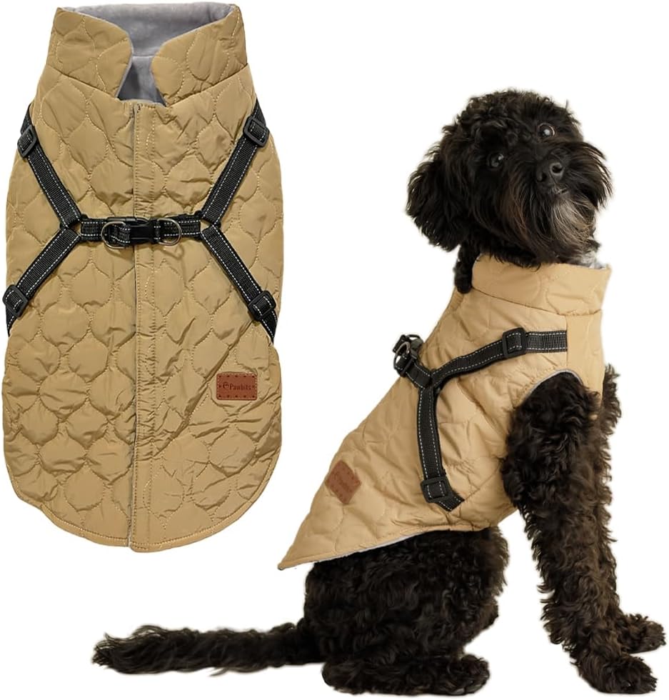 Pawbits Waistcoat for Small Dogs - Fleece-Lined, Warm, Reflective Waistcoat with Built-in Harness for Dogs - S, M, L, XL, XXL, XXXL - Designed for Small Dogs