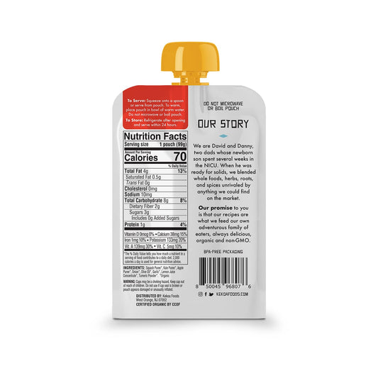 Kekoa Foods Squash & Kale With Turmeric Baby Food Purée | 100% Usda Certified-Organic Vegetarian Squeeze Pouch | Organic, Non-Gmo, Gluten-Free, Vegan | Flavorful & Nutritious First Food For Babies | 3.5 Oz