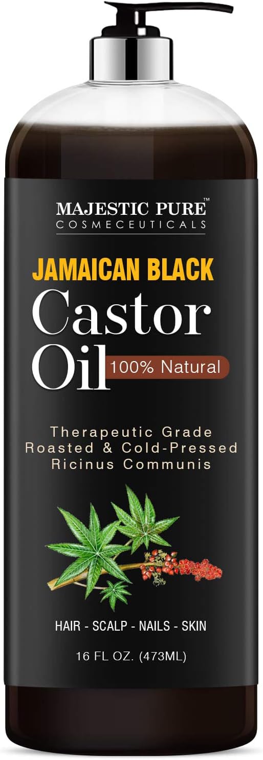 MAJESTIC PURE Jamaican Black Castor Oil for Hair Growth & Natural Skin Care - Roasted & Cold-Pressed - Massage, Scalp, Hair and Nails - 16 fl oz