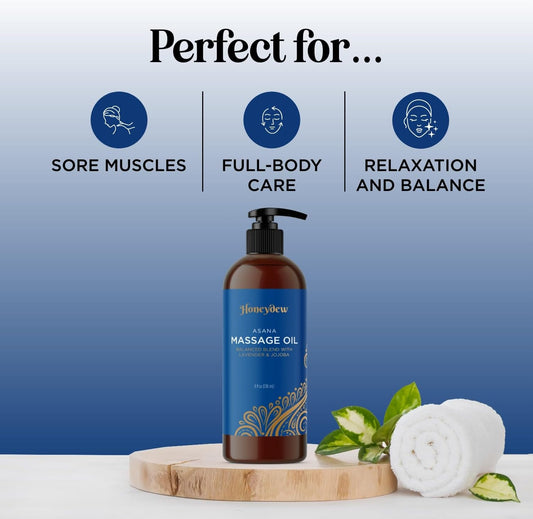 Relaxing Sore Muscle Massage Oil for Body - Premium Highly Absorbent Non Greasy Rosemary and Lavender Massage Oil for Massage Therapy with Sweet Almond Oil - Therapeutic Grade Non GMO and Vegan
