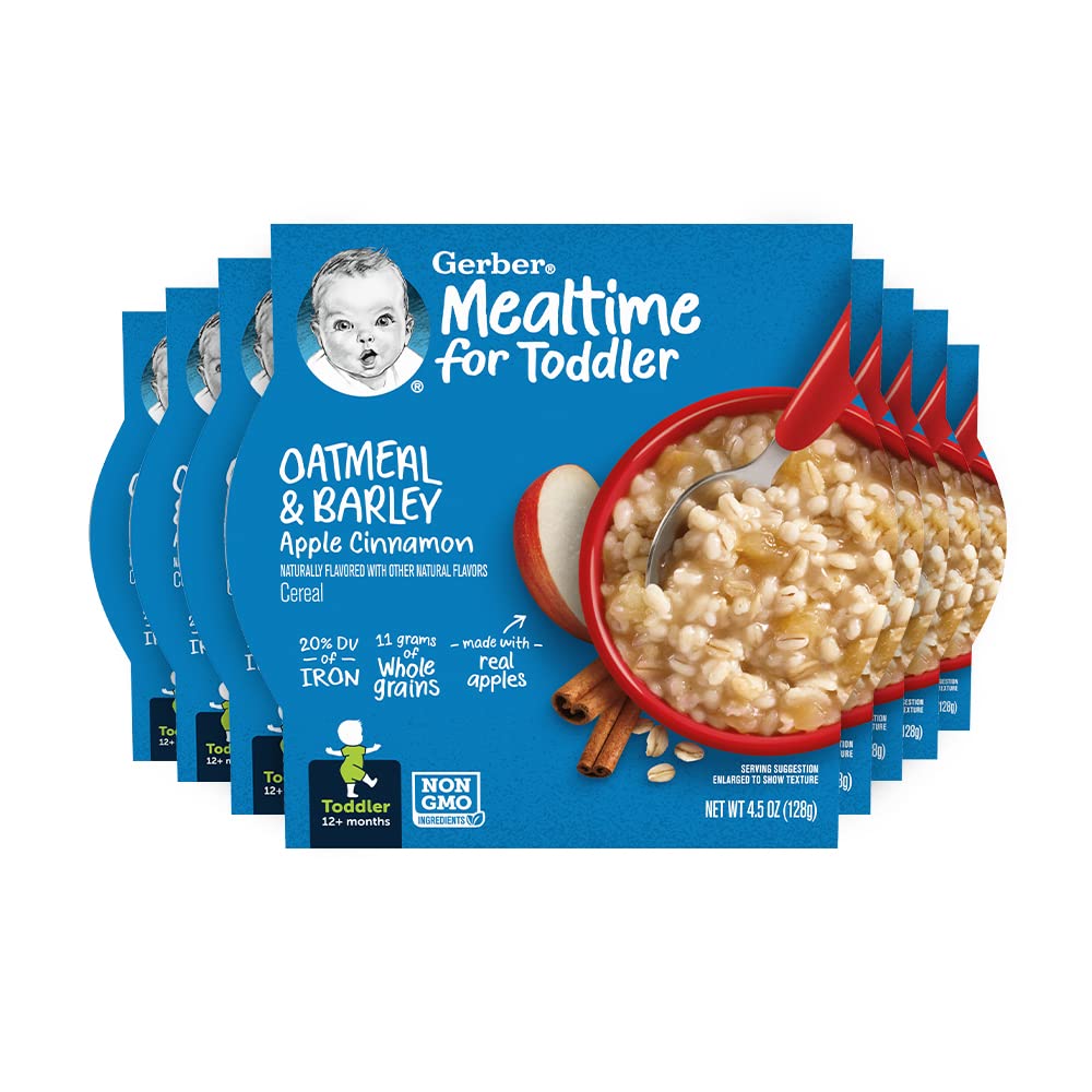 Gerber Baby Cereal, Oatmeal & Barley, Apple Cinnamon, 4.5 Ounce Self-Feeding Trays (Pack Of 8)