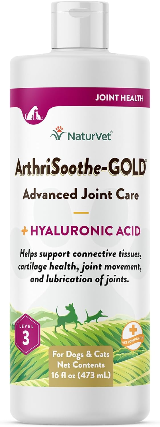 NaturVet – ArthriSoothe-Gold Advanced Care Liquid | Level 3 Advanced Joint Care | Supports Healthy Hip & Joint Function | Enhanced with Glucosamine, MSM & Chondroitin | For Dogs & Cats | 16 oz Liquid