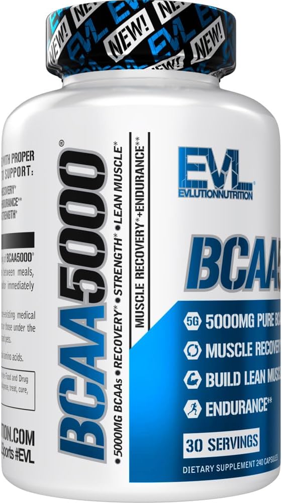 Bcaas Amino Acids Supplement For Men - Evl 2:1:1 5G Bcaa Capsules For Post Workout Recovery And Lean Muscle Builder For Men - Bcaa5000 Branched Chain Amino Acids Nutritional Supplement - 30 Servings : Health & Household