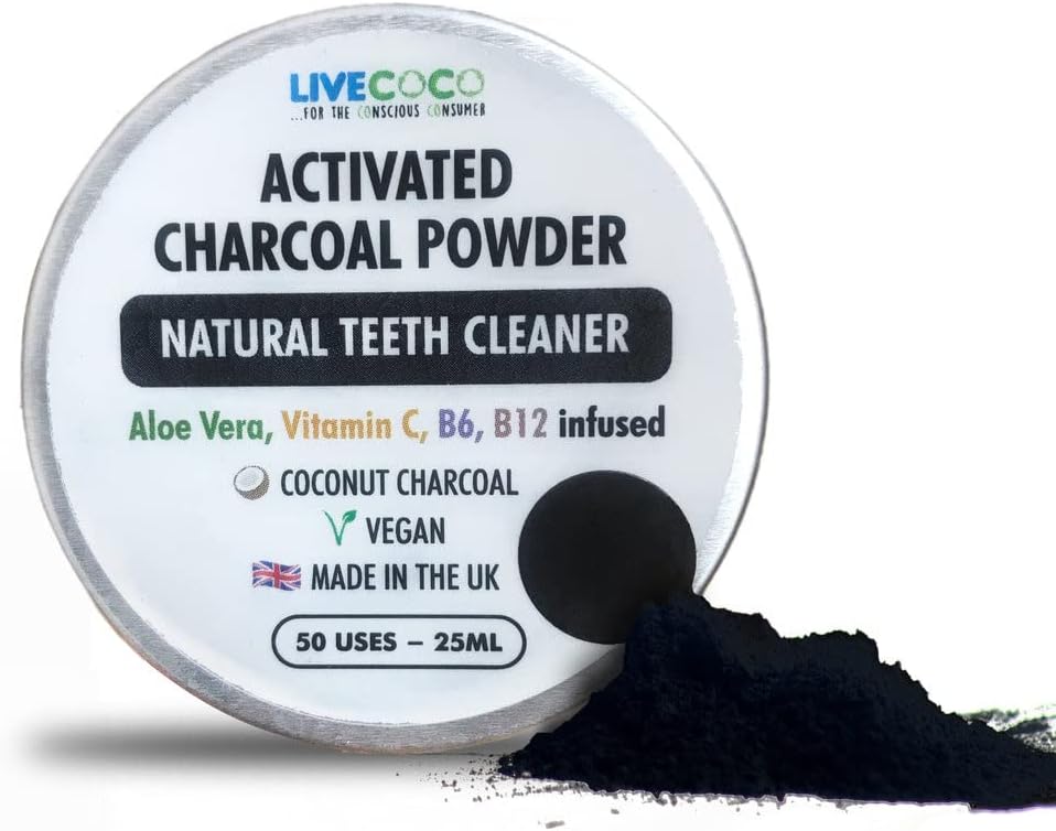 Activated Charcoal For Teeth Whitening, Natural Teeth Whitening Using Coconut Shells, Raw & Food Grade With No Artificial Flavours, 100% Natural, Large Tub, 80G=300 Uses From Livecoco