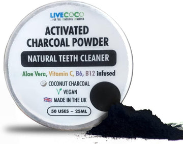Activated Charcoal For Teeth Whitening, Natural Teeth Whitening Using Coconut Shells, Raw & Food Grade With No Artificial Flavours, 100% Natural, Large Tub, 80G=300 Uses From Livecoco