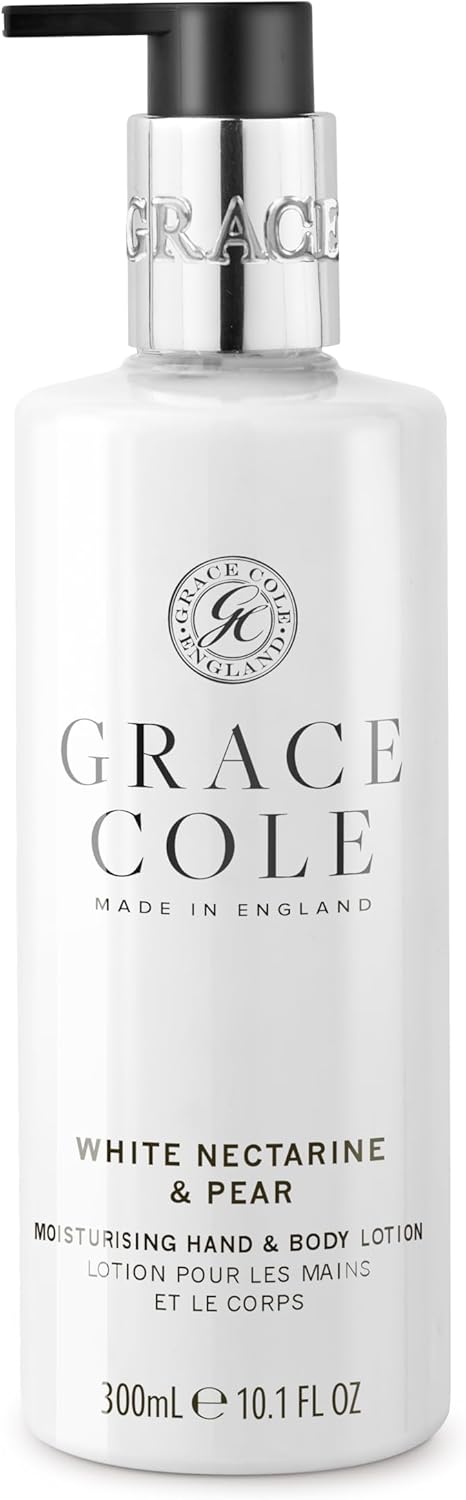 Grace Cole White Nectarine & Pear Fragrance Cleansing Hand & Body Lotion 300Ml - Essential Oils - Vegan And Cruelty Free, No Sls Or Parabens - Made In England