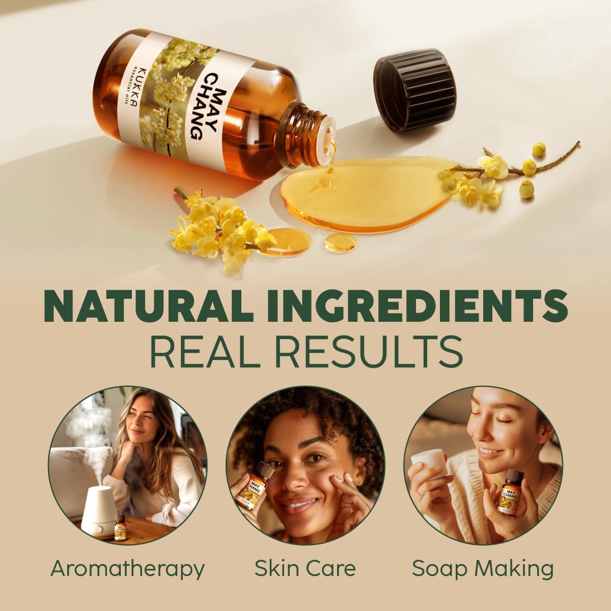 Kukka May Chang Essential Oil for Skin & Difuser - 100% Pure Natural Litsea Cubeba Essential Oil for Aromatherapy DIY & Soap Making Scent - Herbaceous Citrusy & Fresh (0.34 Fl Oz) : Health & Household
