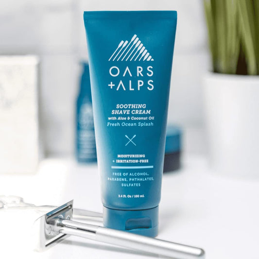 Oars + Alps Soothing Men's Shaving Cream, Dermatologist Tested and Infused with Aloe and Coconut Oil, Fresh Ocean Splash Scent, TSA Friendly, 3.4 Oz, 1 Pack