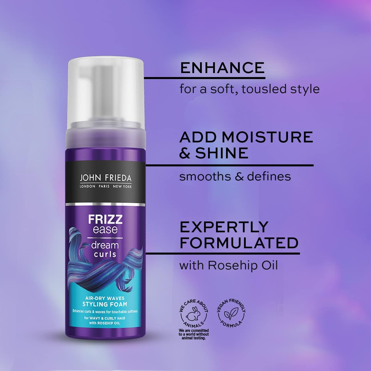 John Frieda Frizz Ease Dream Curls Air Dry Waves Styling Foam 150Ml, Wave And Curl Enhancer, Lightweight Anti-Frizz Styling Foam (Pack Of 2)