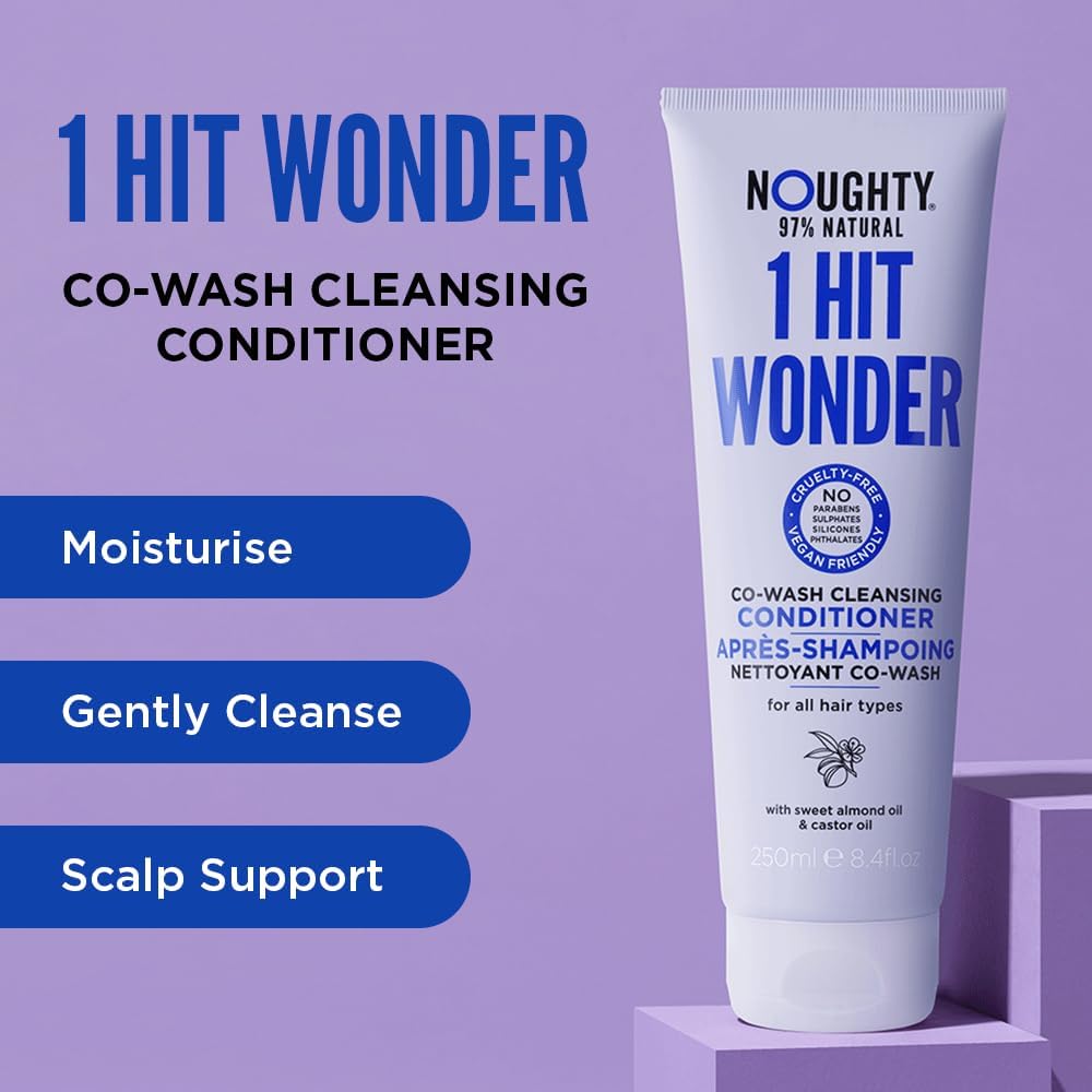 Noughty 1 Hit Wonder Cleansing Conditioner And Co-Wash With Sweet Almond Oil & Castor Oil, 97% Natural Sulphate Free Vegan Haircare, Non Foaming 2 In 1 Shampooing Conditioner (250Ml)