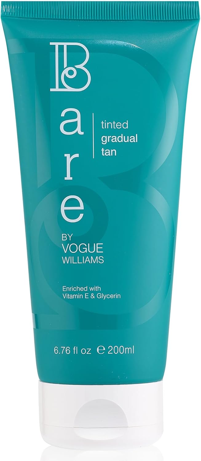 Bare By Vogue Tinted Gradual Tan Moisturiser - Hydrating, Streak-Free Tanning Lotion - Enriched With Vitamin E, Glycerin, Grape & Sunflower Seed Oil - Buildable Sun-Kissed Glow, 200Ml
