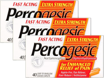 Percogesic Extra Strength Pain Relief – Aspirin-Free Dual Action, 40 Coated Caplets, 3-Pack