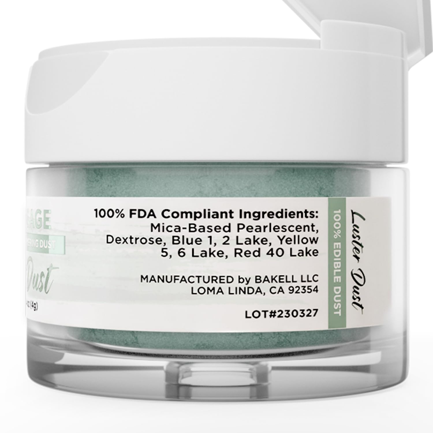 Luster Dust - Green Iridescent (4G 1X Jar) | Edible Vegan Dust & Paint For Cake Decorating, Ice Cream, Desserts, Cocktails And Beverages By Bakell : Grocery & Gourmet Food