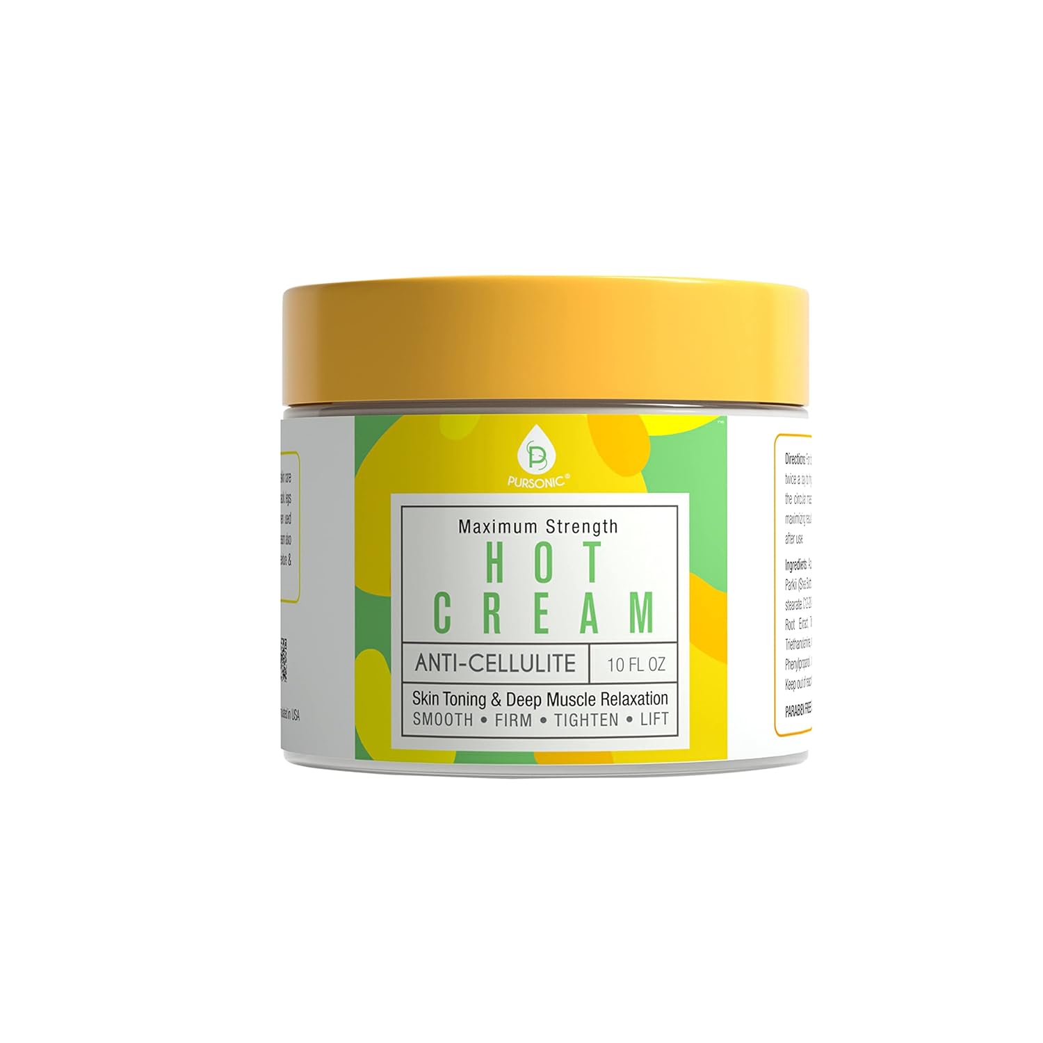 Pursonic Anti Cellulite Cream & Muscle Relaxation Hot Cream - Reduce Varicose Veins, Firm, Tighten & Improve Skin Texture - Hydrate With All-Natural Ingredients For Legs, Arms, Tummy, Butt & Thighs