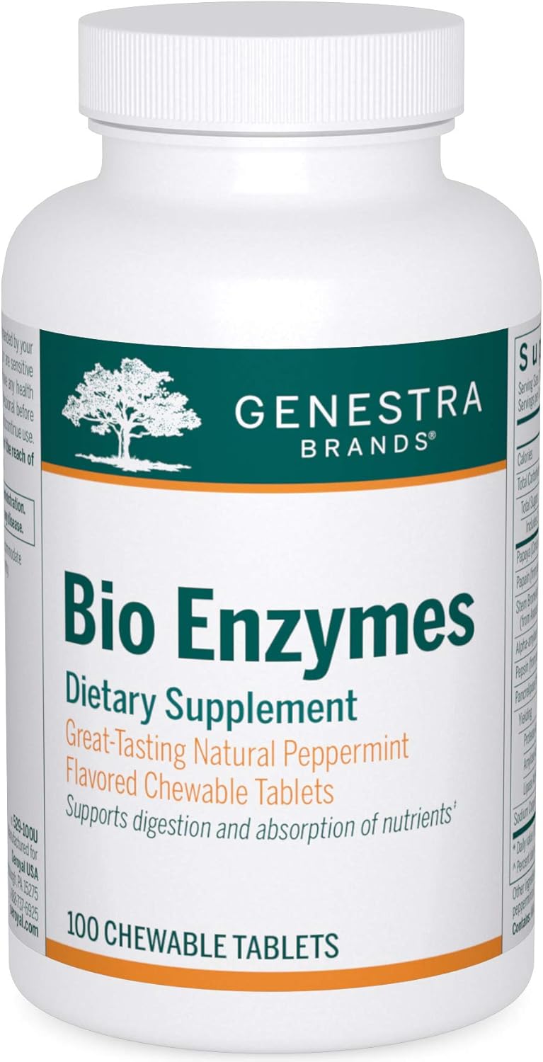 Genestra Brands Bio Enzymes | Complete Digestive Enzymes Formula In Chewable Tablets | 100 Chewable Tablets | Natural Peppermint Flavor