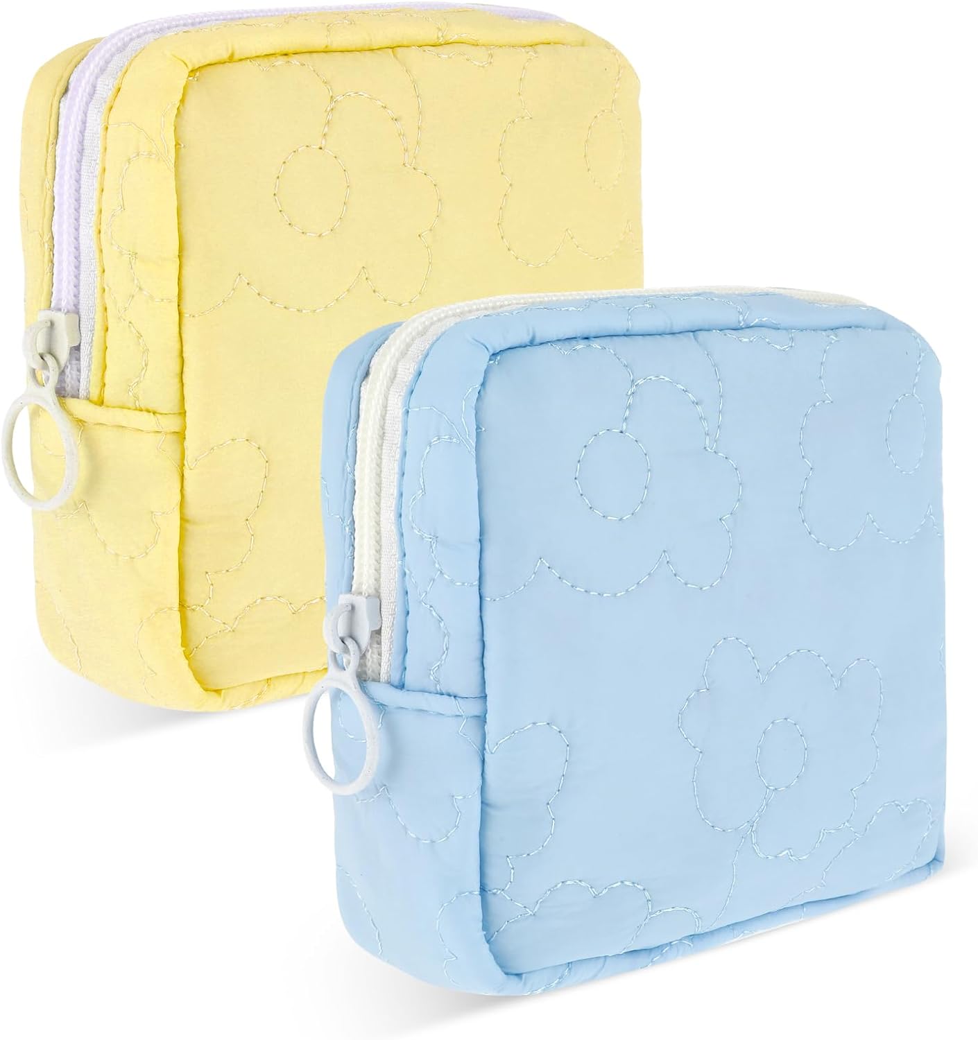 Embroidery Sanitary Napkin Storage Bag,2Pcs Portable Period Holder Bag Menstrual Cup Pouch Period Pad Pouch Menstrual Cup Pouch Tampon Holder Menstruation First Period Bag for Girls Women(Yellow+Blue)