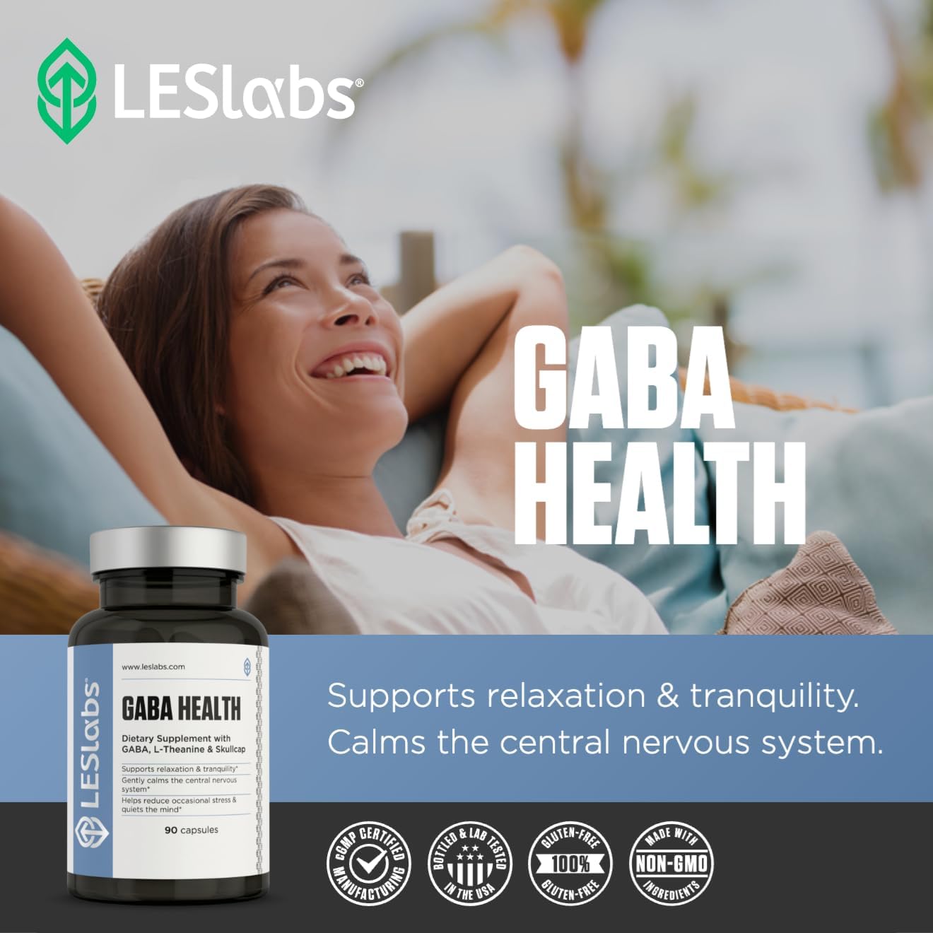 LES Labs GABA Health – Calm Mind & Relaxation, Stress Relief, Neurotransmitter Support & Deep Sleep – GABA, Taurine, Passionflower, Skullcap, L-Theanine & Magnesium – Non-GMO Supplement – 90 Capsules : Health & Household