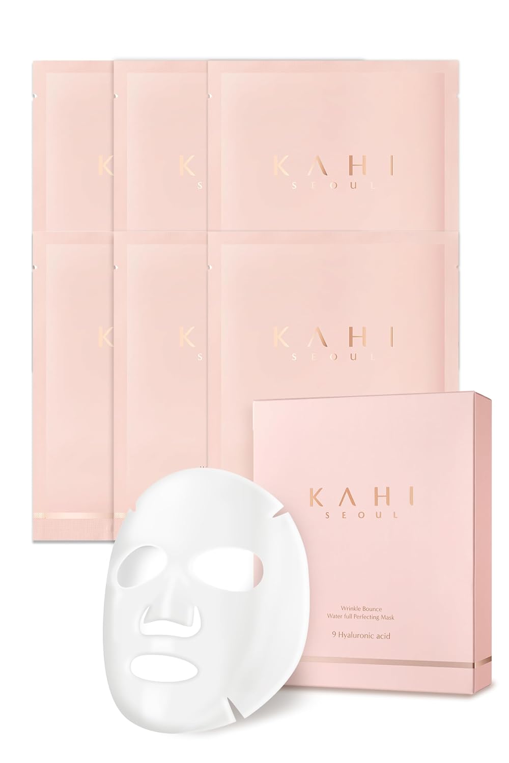 Kahi Wrinkle Bounce Water Full Perfecting Hydrating Face Mask Skin Care | Hyaluronic Acid Face Mask Korean Sheet Mask | Brightening Face Masks Beauty Glass Skin Korean Skincare (6Ea, 1.23 Oz)