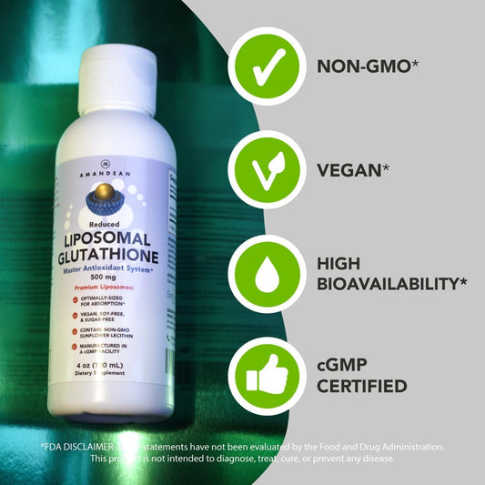 Amandean Liposomal Glutathione Supplement. Liquid Reduced Setria 500Mg. Immune Support, Brain Health, Liver Detox, Skin Health. Phosphatidylcholine From Non-Gmo Sunflower Lecithin. Soy-Free & Vegan