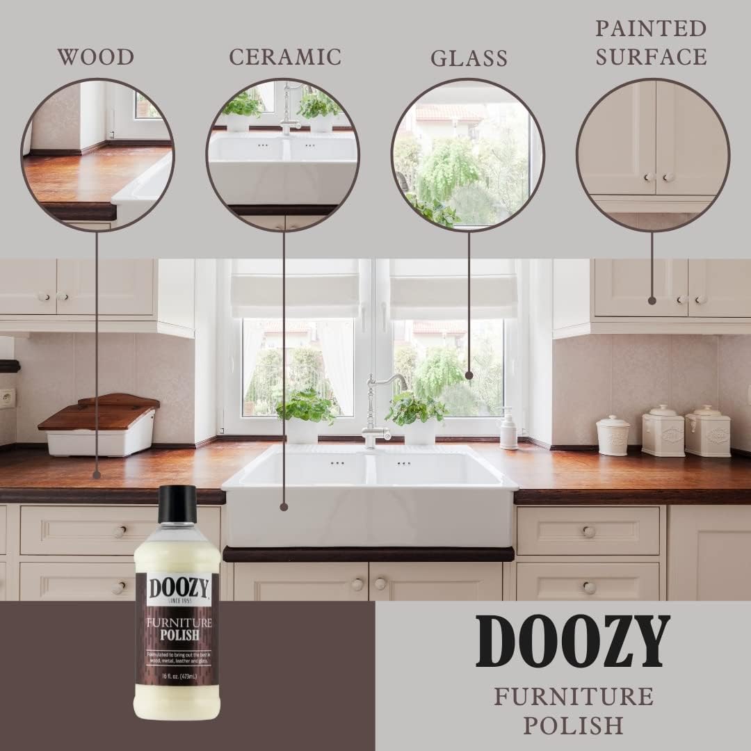 Doozy 16 oz Furniture & Cabinet Polish for All Wood & Metal, Leather & Glass - Oak, Teak, Dark & Light Wood - Best to Clean, Restore, Protect, Shine & Conceal Fine Surface Scratches : Health & Household