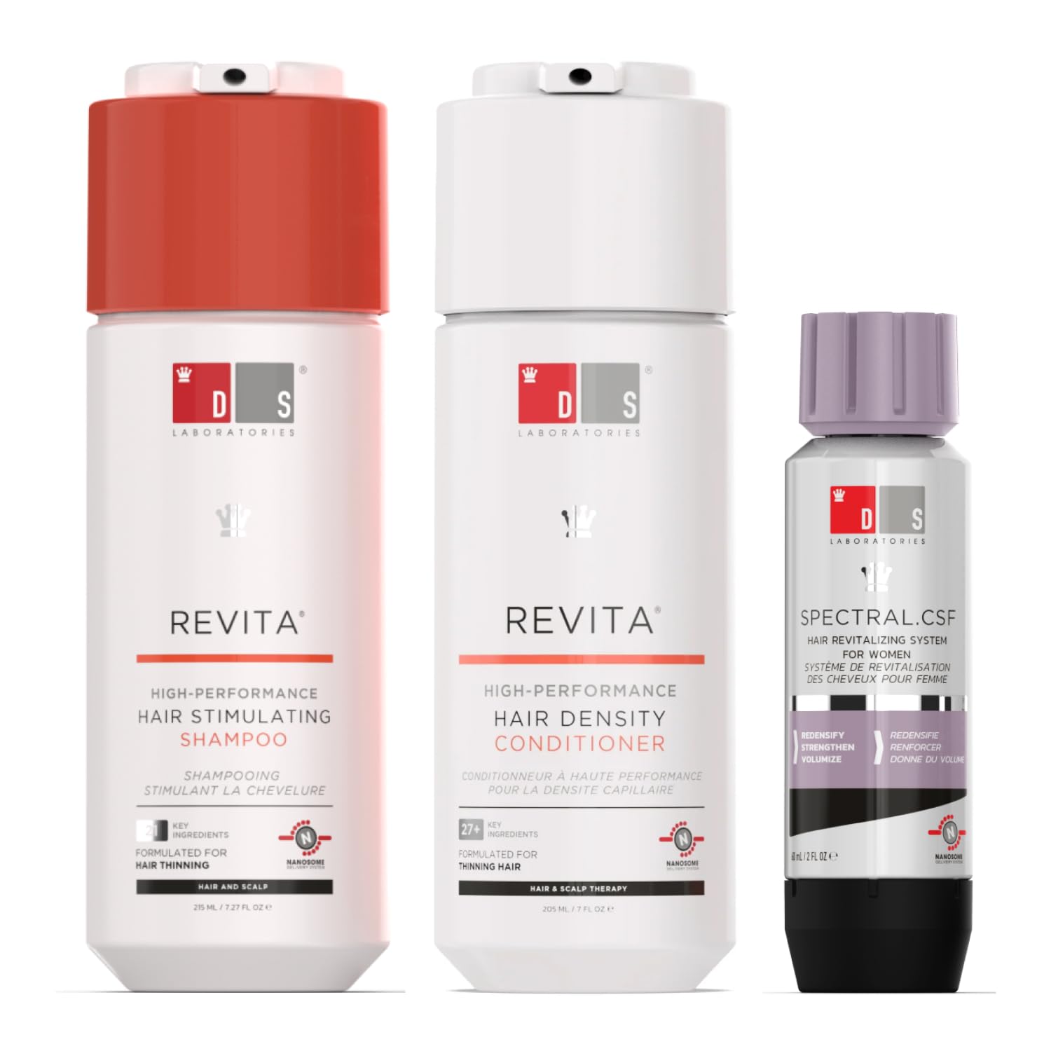 DS Laboratories Revita Shampoo and Conditioner Set & Spectral.CSF Hair Serum - Hair Thickening Shampoo & Conditioner & Hair Growth Serum for Hair Loss Support, Hair Regrowth Serum, Thinning Hair Growt