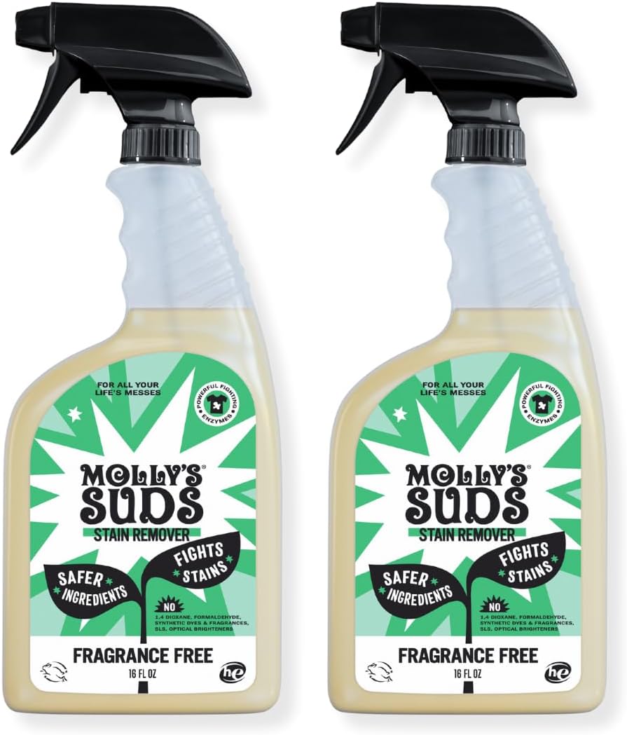 Molly'S Suds Natural Laundry Stain Remover Spray | Gentle Yet Powerful, Great For Baby & Pet Stains | Earth Derived Ingredients | 16 Oz, 2 Pack
