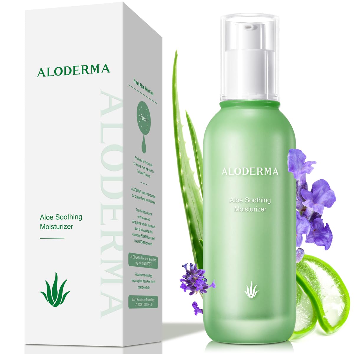 Aloderma Soothing Face Moisturizer with 77% Organic Aloe Vera - Natural Moisturizer for Face for Sensitive & Combination Skin, Nurturing Aloe Face Moisturizer with Squalane, Botanical Extracts, 3.5oz