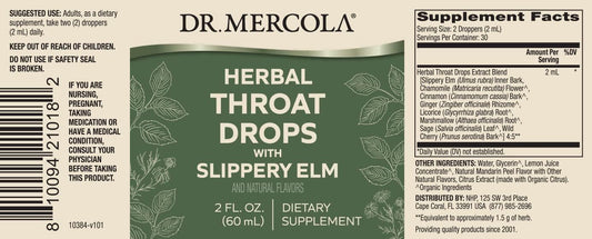 Dr. Mercola Herbal Throat Drops With Slippery Elm Dietary Supplement, Natural Flavors, 30 Servings, 2 Fl Oz (60 Ml), Gmo Free, Gluten Free, Soy Free